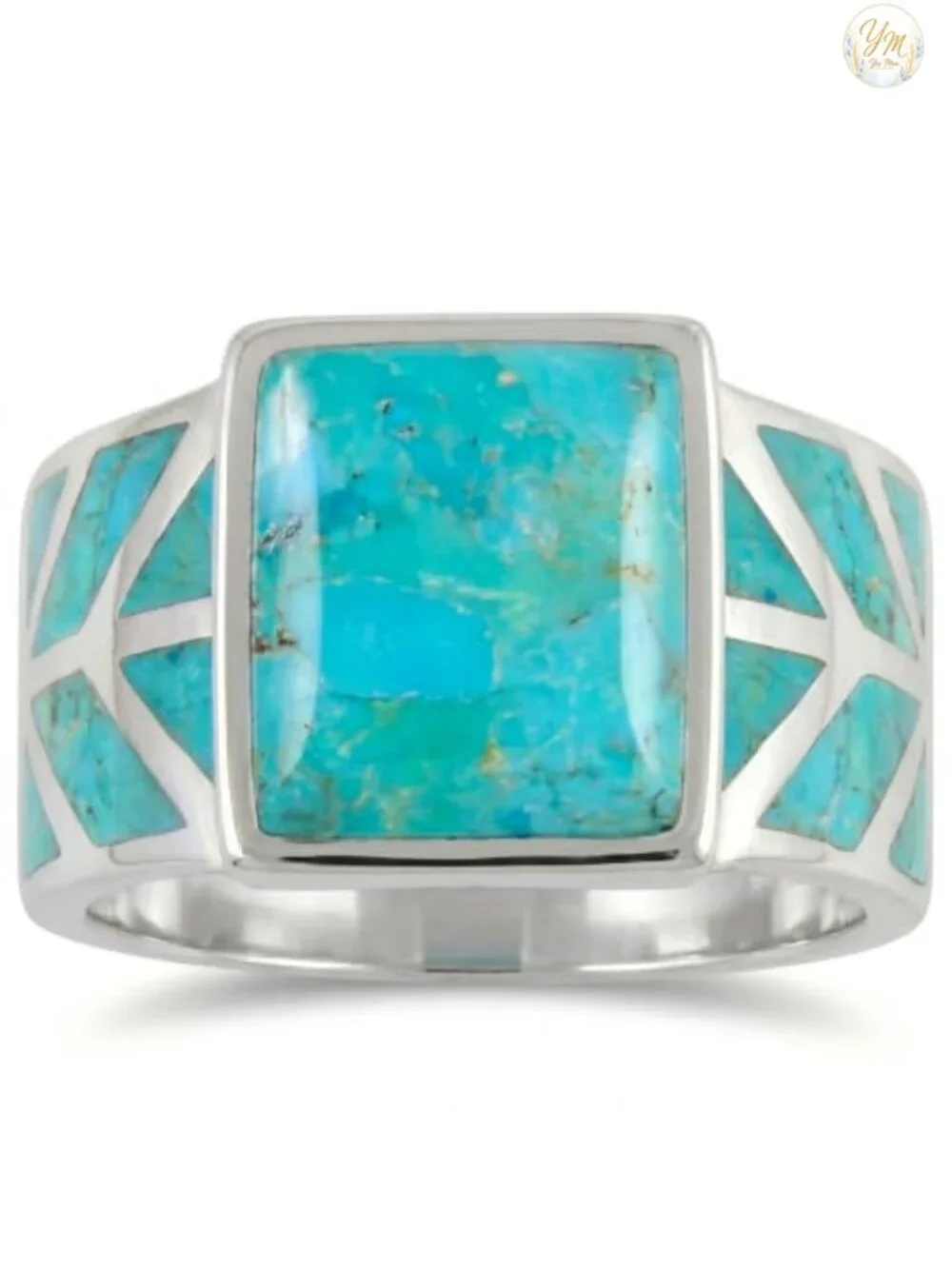 Turquoise Ring Sterling Silver 925 Genuine Turquoise Statement Band